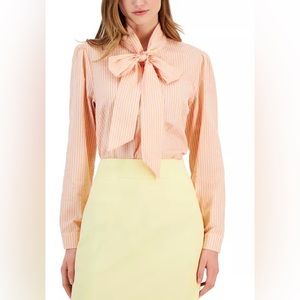 TAHARI ASL Women's Seersucker Bow Neck Blouse